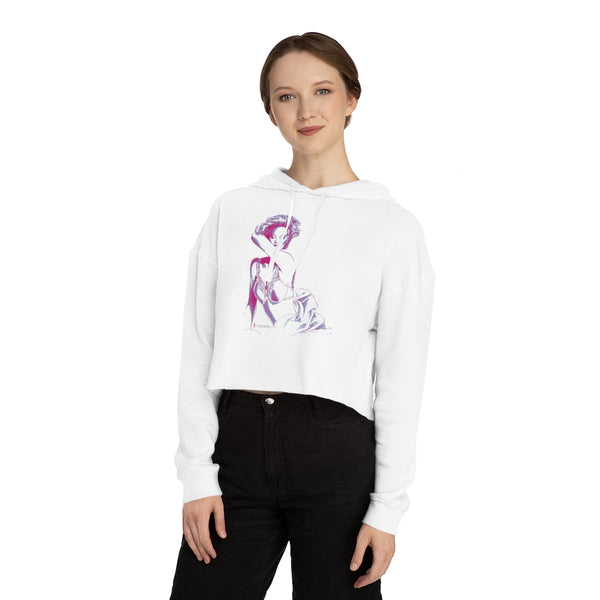 Retro Lingerie Fashion Illustration Ad Women's Cropped Hooded Sweatshirt - S I S U M O I